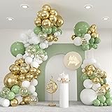136pcs Sage Green Gold White Balloons Garland Arch