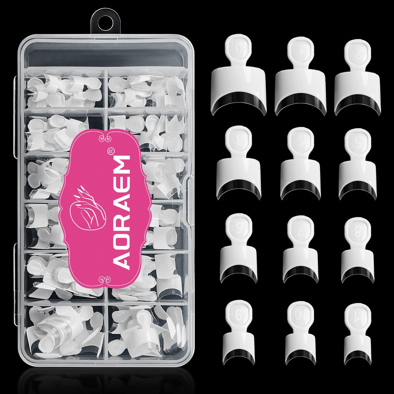 AORAEM White French Nail Tips 120 PCS Short French Style Acrylic Nail Tip 12 Sizes False Nail Clear and White Press on Nails for Women