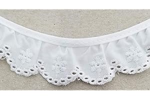 BBTRIMSANDRIBBON 1-1/8" Ruffled Gathered Embroidery Eyelet Trimming - 8 Continuous Yards! (White)