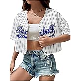 WDIRARA Women's Graphic Printed Short Sleeve Crop Top Drop Shoulder V Neck Button Front Baseball Shirt