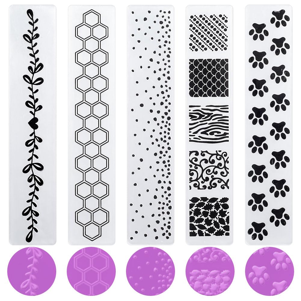 CRASPIRE 5 Style Paw Print Leaf Honeycomb Embossing Folder Flowers Scale Spot Plastic Background Vintage Template Stencils for Card Making Tool DIY Handmade Scrapbooking Paper Craft Album Stamps