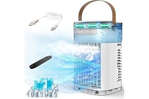 FLOWBREEZE Portable Air Conditioners, 3-1 Mini Evaporative Air Cooler w/Remote, 1.2L Water Tank & 2 Ice Packs, 1-7H Timer, 5400mAh Battery With USB Charging, Personal Fan For Desktop Home Office Outdoors