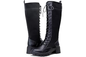 Vepose Women's 953 Knee High Combat Boots Chunky Platform Heel, Lace Up Gothic Punk Work Boots for Dresses and Jeans
