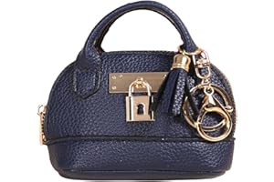 QeenRTUU Mini Tote Bag Keychain Coin Purse Pu Leather Key Chain Small Change Purse for Women Keychain Pouch Mini Makeup Bag Cute Zipper Coin Purse Small Wallets (Dark Blue)
