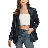 Fahsyee Women's Faux Leather Blazer Jackets, Motorcycle Oversized Moto Biker Coat Vegan Pleather Fashion