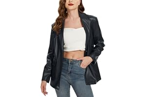 Fahsyee Women's Faux Leather Blazer Jackets, Motorcycle Oversized Moto Biker Coat Vegan Pleather Fashion