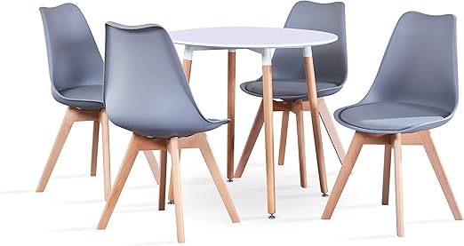 Amazon De Grobkau Esstisch Mit 4 Stuhlen Modern Weiss Runder Tisch Fur Kuche Esszimmer Kaffee