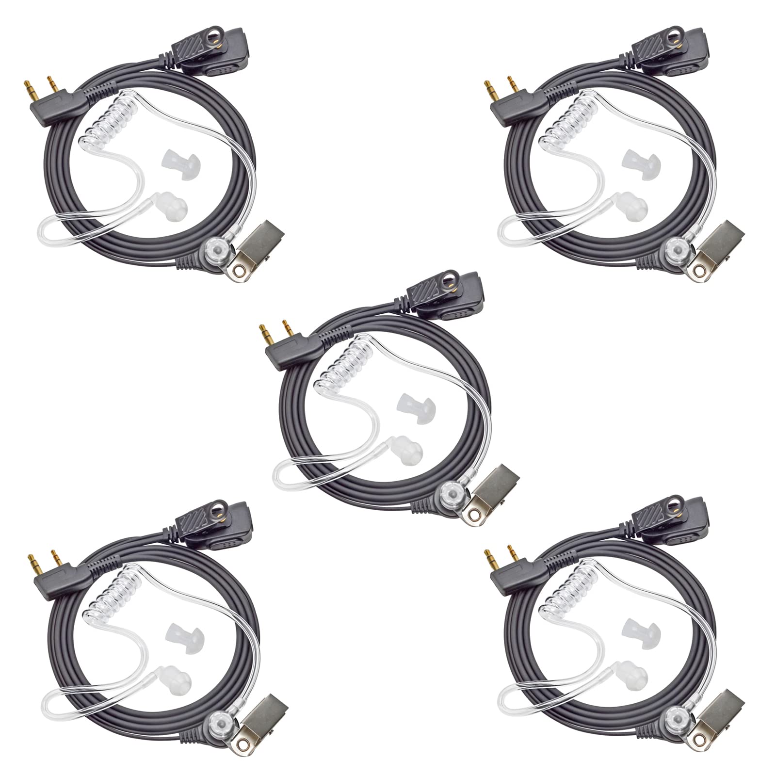 HYSHIKRA Walkie Talkie Earpiece 2 Pin Headset Compatible with Kenwood Baofeng UV5R 888S UV-82HP BF-F8HP Retevis Two Way Radios (5 pcs)