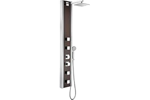 ANZZI Shower Panel 57", 4 Mahogany Deco-Glass Jetted Shower Panel with Heavy Rain, Rainfall Waterfall Tower Wall System with Handheld Shower, Monsoon Series (SP-AZ012)