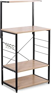 WOLTU RGB9285hei-c Küchenregal Standregal Mikrowellenhalter Bäcker Regal Haushaltsregal,Schwarz + Hell Eiche