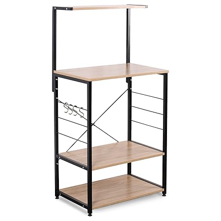 WOLTU RGB9285hei-c Küchenregal Standregal Mikrowellenhalter Bäcker Regal Haushaltsregal,Schwarz + Hell Eiche