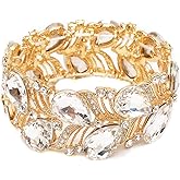 CSY Elegant Stretch Bangle Bracelets Bridal Art Deco Teardrop Crystal Elastic Wide Statement Bracelet for Women Party Prom