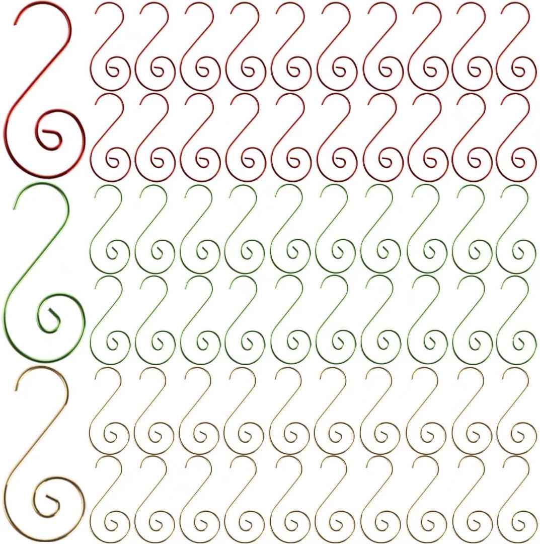 Ornament Hooks - Cedilis 300 Pack Swirl Christmas Ornaments Hooks, Stainless Steel Colorful Christmas Tree Hanger, Christmas Stocking Hooks Great for Christmas Tree Decoration, Green, Red, Yellow