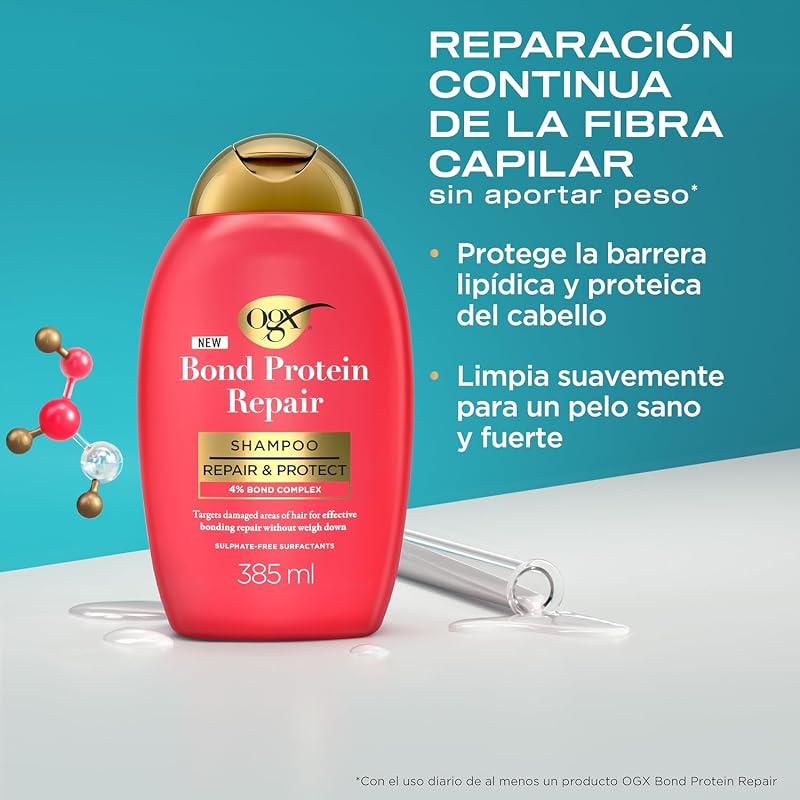 Champô Bond Protein Repair (385 ml), champô que protege e repara o cabelo, com a tecnologia Lipi Pro Shield, com surfactantes sem sulfatos, para cabelo seco e danificado