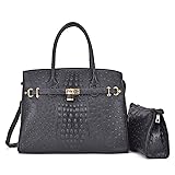 2 Pieces Set Ostrich Embossed Leather Satchel with
