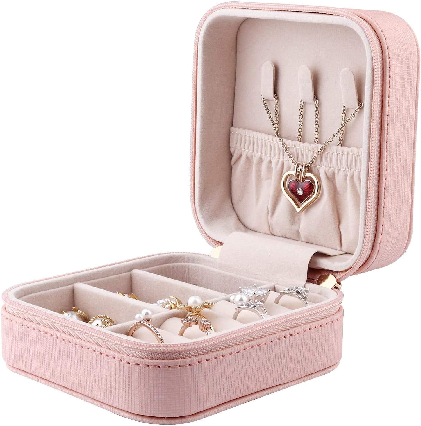 Small Jewellery Box for Travel,Faux Leather Mini Organizer Portable Display Storage for Rings, Earring, Necklaces Gift for Girls Mother Women