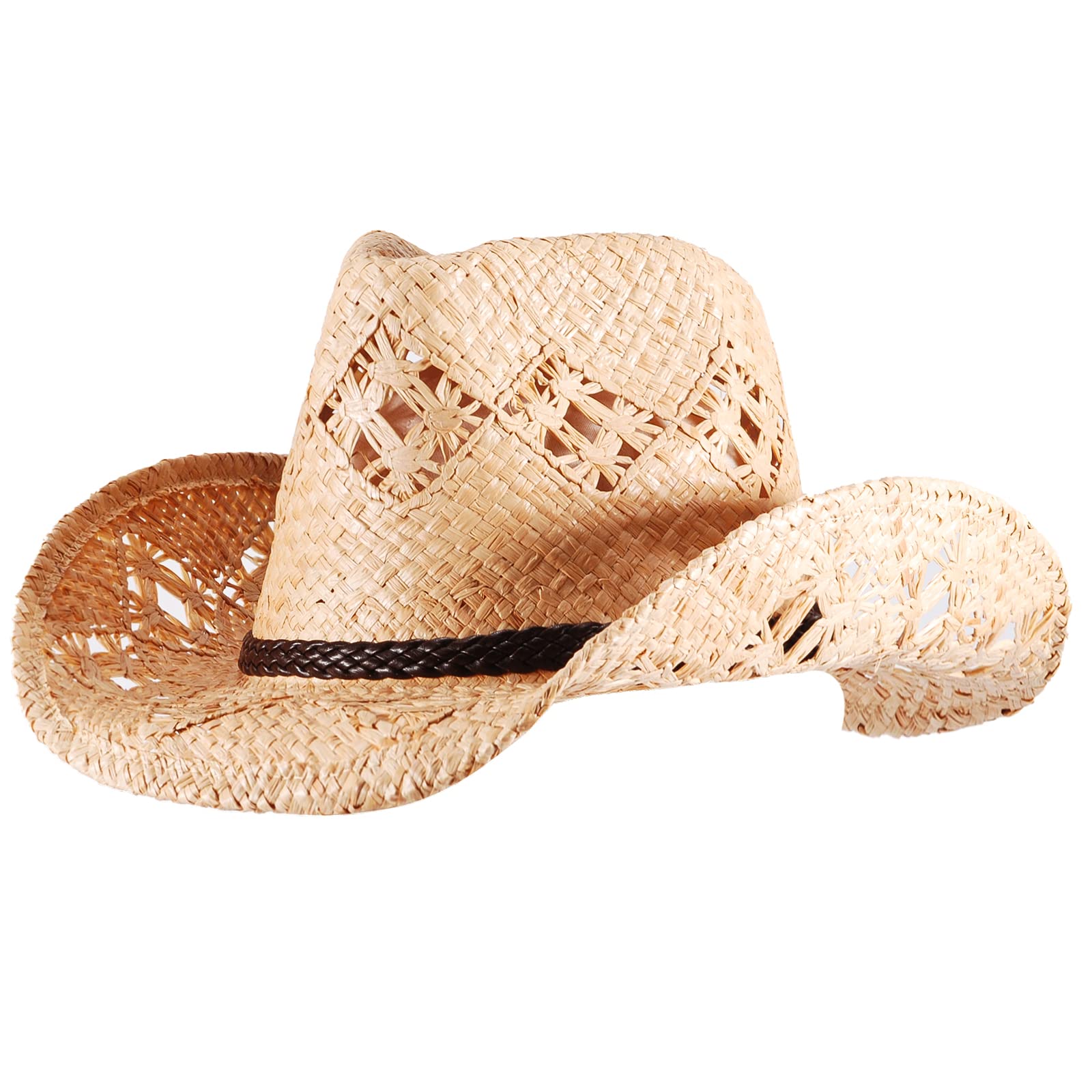 Photo 1 of Straw Cowboy Cowgirl Hats for Women Men Summer Beach Sun Hat Panama Woven Straw Hat Wide Brim Western Cowboy Hat