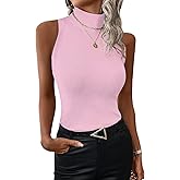 Women's Mock Turtle Neck Tank Tops Slim Fit Ribbed Knit Sleeveless Tops Casual Cami Vest Shirts