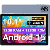 JUNYANG Tablet 10.1 Inch Android 15, 12GB RAM 128GB, Octa-Core, HD, WiFi 6 | 2TB Expandable, Gemini AI, HD Touchscreen, Smarter, Faster, Long-Lasting Battery, Portable, Stable Connections, No ads