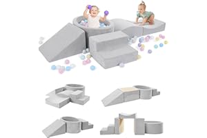 Elftopia Foam Climbing Blocks with Ball Pit Designed for Toddlers Aged 1-3 -Great for Indoor Crawling, Inside Foam Playground Set for Little Ones to Active Playing -(Balls NOT Included) Grey