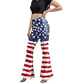 USA Flag Pattern Bell Bottom Pants, Flared Women's Leggings, 4th of July Carnival Apparel