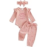 Twopumpkin Preemie Clothes Baby Girl Outfit Newborn Hello World Ribbed Romper Knitted Pants Headband Coming Home Outfits