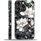 Flivro Magnetic Case for iPhone 15 Pro Max,Compatible with Magsafe,PC Hard Shell & Silicone Inner Bumper,Shockproof Full-Body Cover for iPhone 15 Pro Max Case - Stained Glass Unique Magnolia
