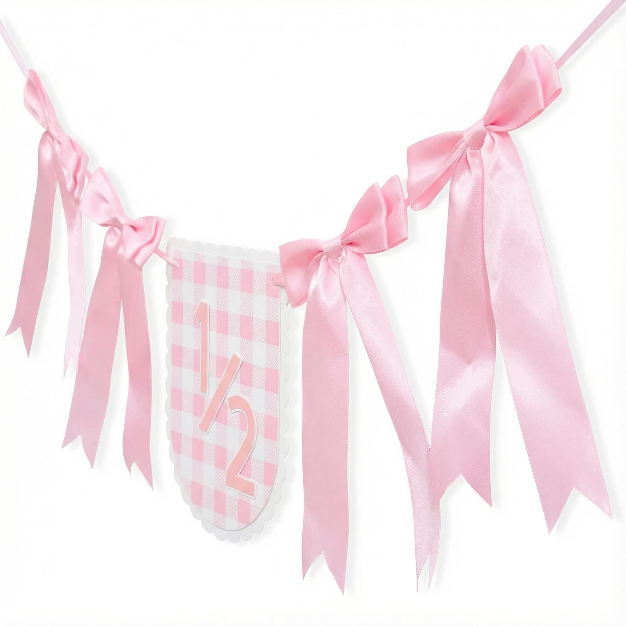 View 1 of 1 Piece Birthday Banner, Pink Bow Half-Birth Decor for Girls, Trendy Ornament for 6-Month Celebrations