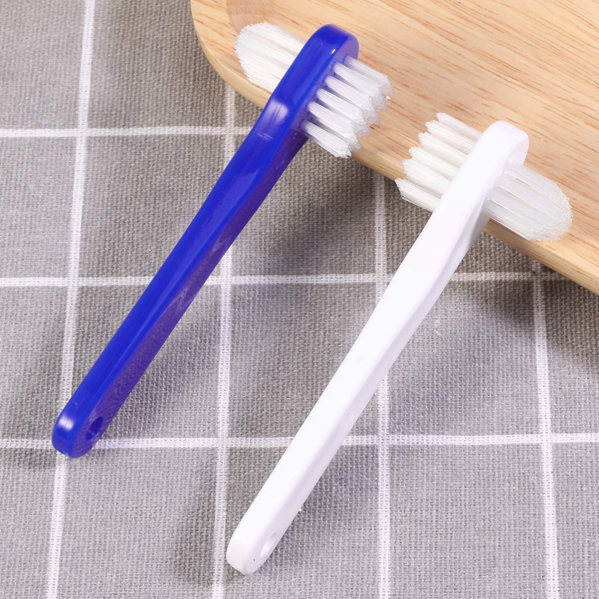 SUPVOX 4pcs Denture Brush T Shape Dual Heads Denture Care Cleaning Tool (White + Blue) : Beauty
