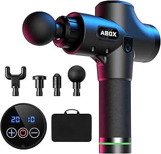ABOX Massagepistole für Nacken Schulter Rücken Massage Gun Massagegerät Elektrisch Entspannen mit 4 Massageköpfen und 20 Geschwindigkeiten Vibrationsgerät Muskel, Schwarz