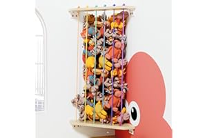 Darler Plushies Organizer with Colorful Elastic Ropes Wooden Stuffed Animals Storage with Adjustable Length Large Corner Pet Holder Net for Kids Room, Playroom Easy to Install Punch-free