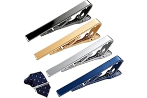 4 PCS Tie Clips for Men – Silver, Gold, Black & Blue Tie Bars, Smooth Edge Finish, Essential Dress Accessories for Wedding, B