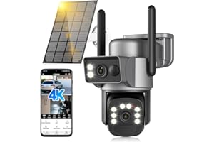 4K Solar Security Cameras Wireless Outdoor, 5GHz/2.4GHz WiFi 360° PTZ Camera Surveillance Exterieur for Home with Dual Lens, 
