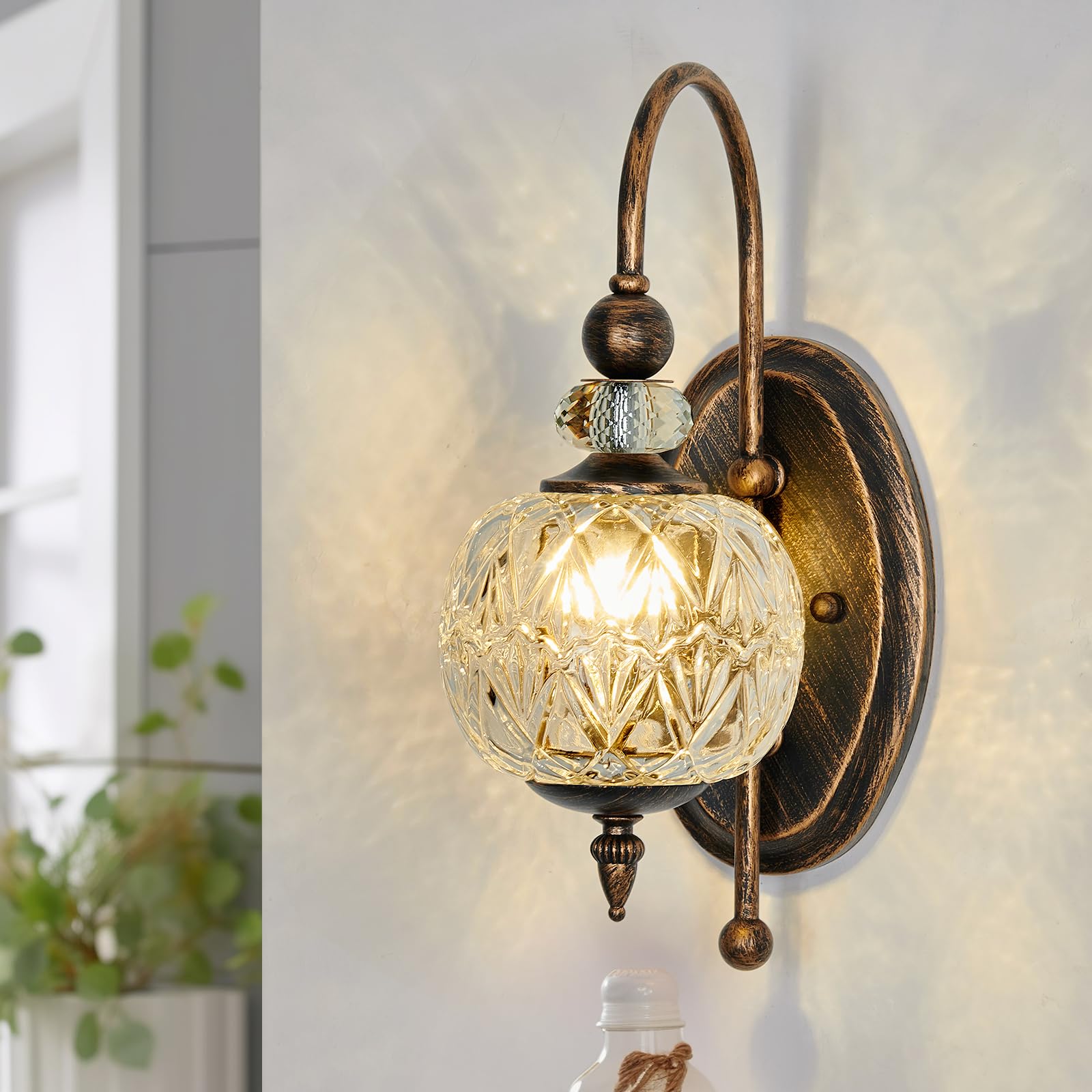 Photo 1 of Piepooye Vintage Bronze Wall Sconce with Glass Globe Shade Mid Century G9 Bulb Wall Light Indoor Wall Lamp for Bathroom Farmhouse Bedroom Living Room Hallway