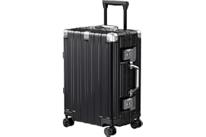 Krute Carry On Luggage Aluminum Frame No Zipper Metal Hardshell PC+ABS Luggage Noble TSA Airline Approved Suitcase with Spinner Wheels 20 Inch Black