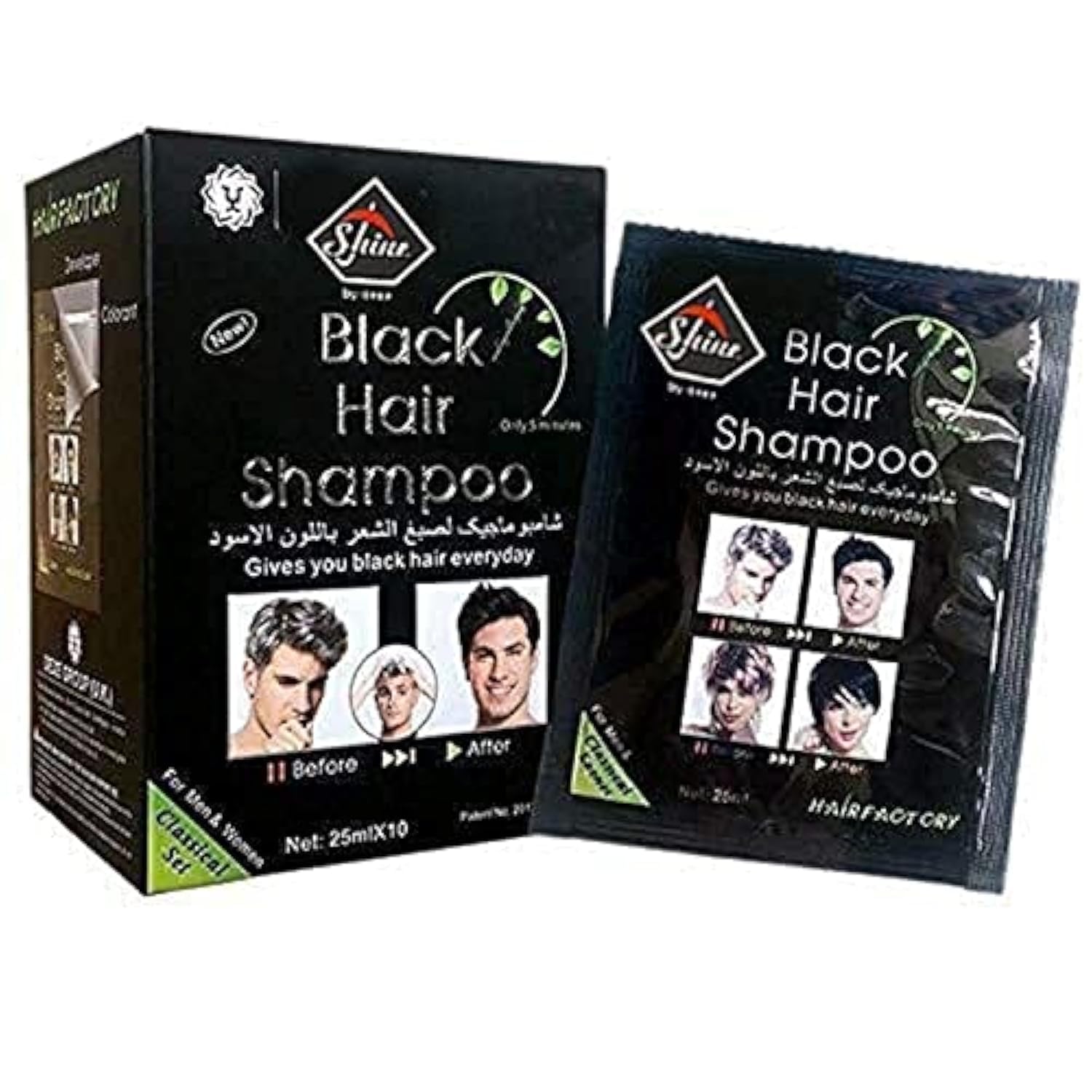 10 PCS Dexe Black Hair Shampoo Instant Hair Dye for Men Women Black Color - Simple to Use - Temporary Hair Dye- Last 30 days - Natural Ingredients, Great Choice for Woman&Man
