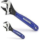 WORKPRO 2-Piece Adjustable Wrench Set, 6-Inch & 10-Inch Wrenches, Wide Jaw Black Oxide Wrench, Metric & SAE Scales, Cr-V Stee