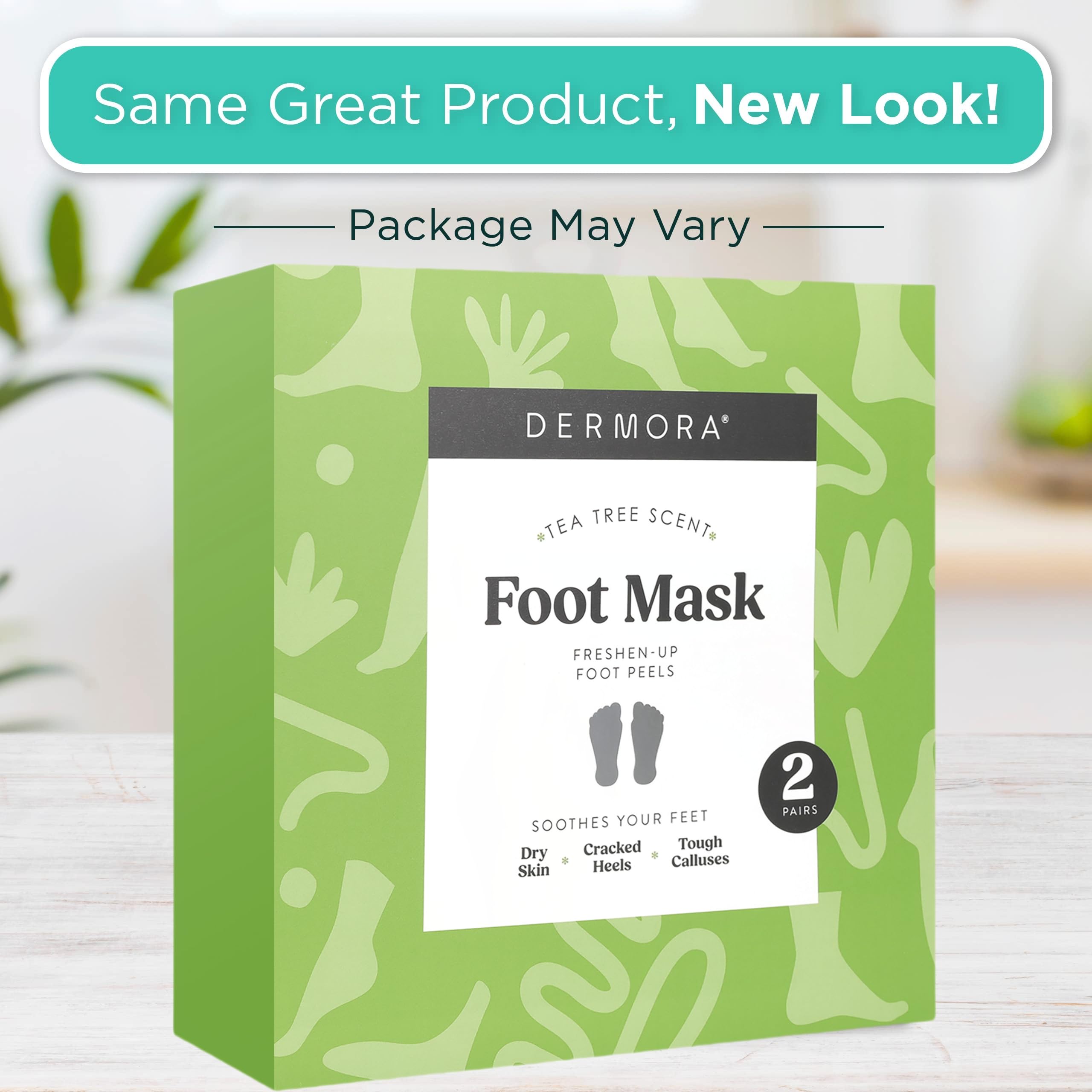 DERMORA Foot Peel Mask | Skin Exfoliating Foot Masks | Dry, Cracked Feet, Callus, Dead Skin Remover | Baby Soft Feet, Tea Tree Scent | Pack of 2 | Regular