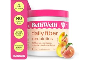 BELLI WELLI BelliWelli Fiber Supplement for Women & Men – Premium Daily Fiber Powder from Organic Acacia with Added Collagen, Electrolytes & Probiotics – No Bloat, Constipation & Gut Health Support (Peach Mango)