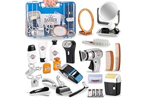 LIBERTY IMPORTS 24 Pcs Barber Shop Pretend Play Toy - My First Shaving and Grooming Haircut Kit Toddler Role Play Set with Styling Accessories & Storage Box for Kids, Boys