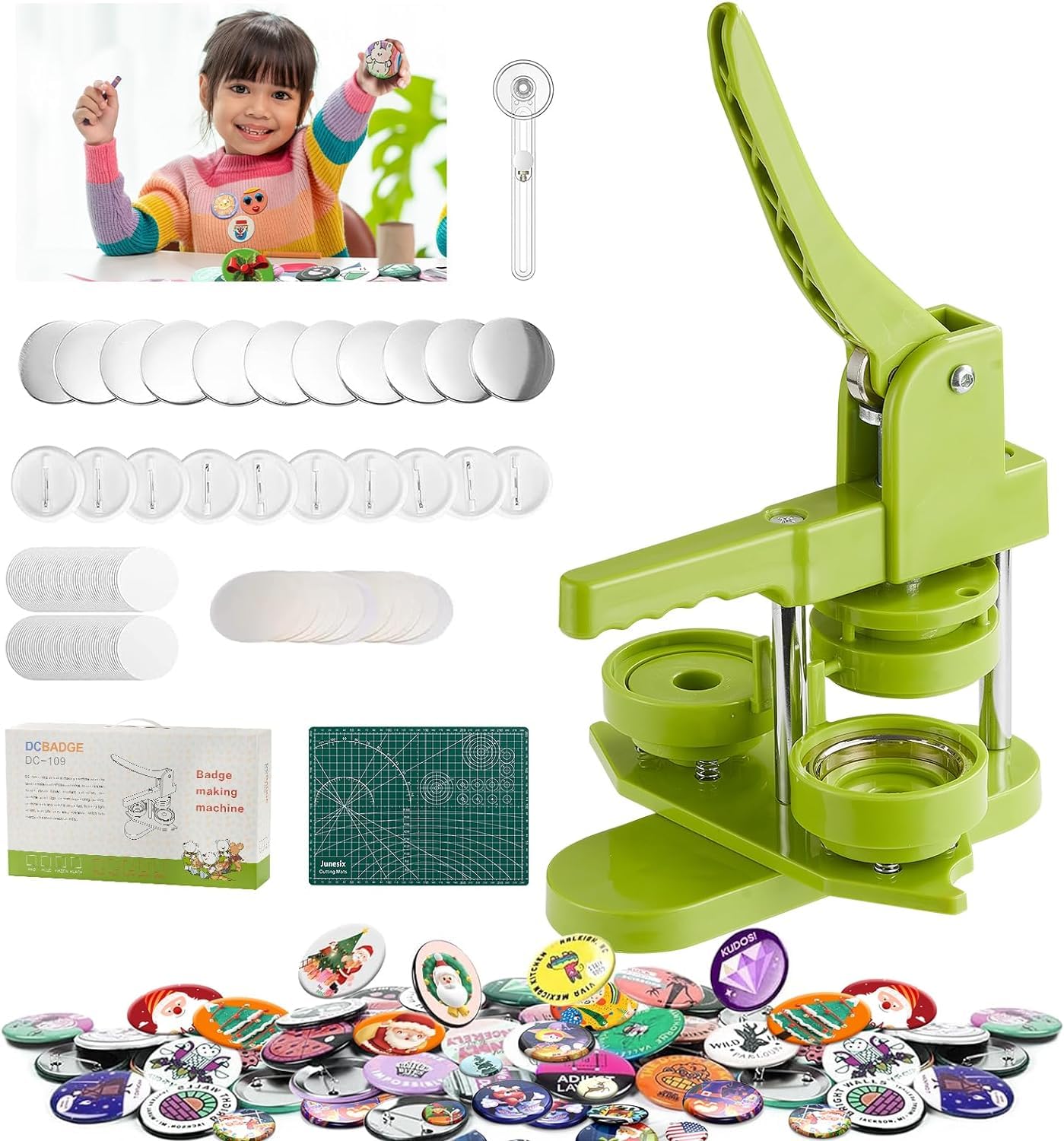 Photo 1 of Aiment 58mm 2.25 inch Button Maker 100Pcs - Button Maker Pin Badge Press Machine with Free Button Parts & Pictures & Circle Cutter & Cutting Mat, Ideal Christmas DIY Gift for Kids