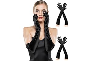 BEVTEE Long Black Gloves Women Formal, 2 Pairs Opera Gloves Costume, Stretchy Satin Gloves, 1920s Accessories, 20.8 Inch