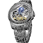 FORSINING Retro Watch for Men Carved Self-Wind Mechanical Tattoo Tourbillon Moon Phase Independent Seconds Skeleton Automatic Big Dial Wrist Watches