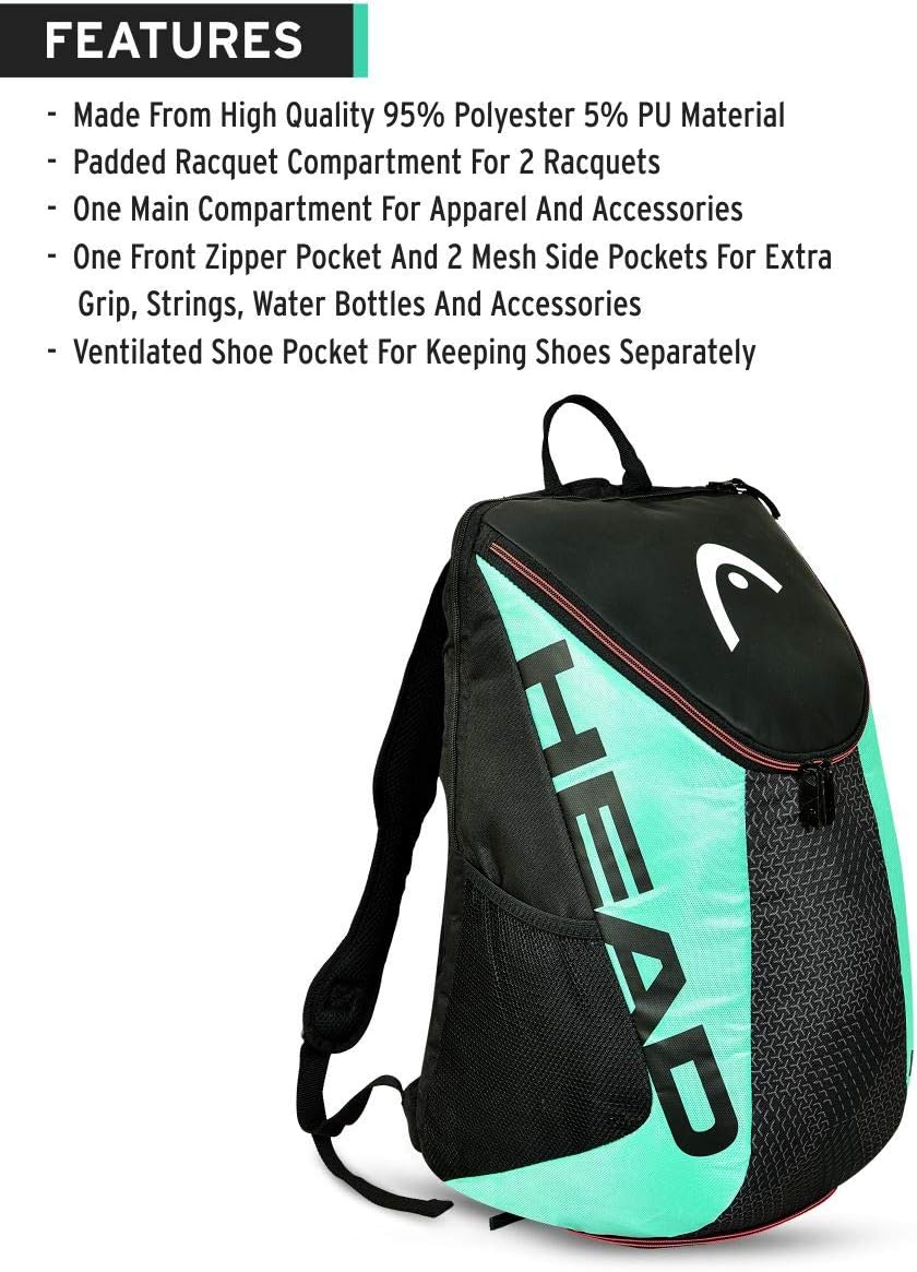 HEAD Tour Team Tennis Backpack 2 Racquet Carrying Bag w/Padded Shoulder Straps & Shoe Compartment - Navy Blue, Navy/Blue, One Size : Sports & Outdoors