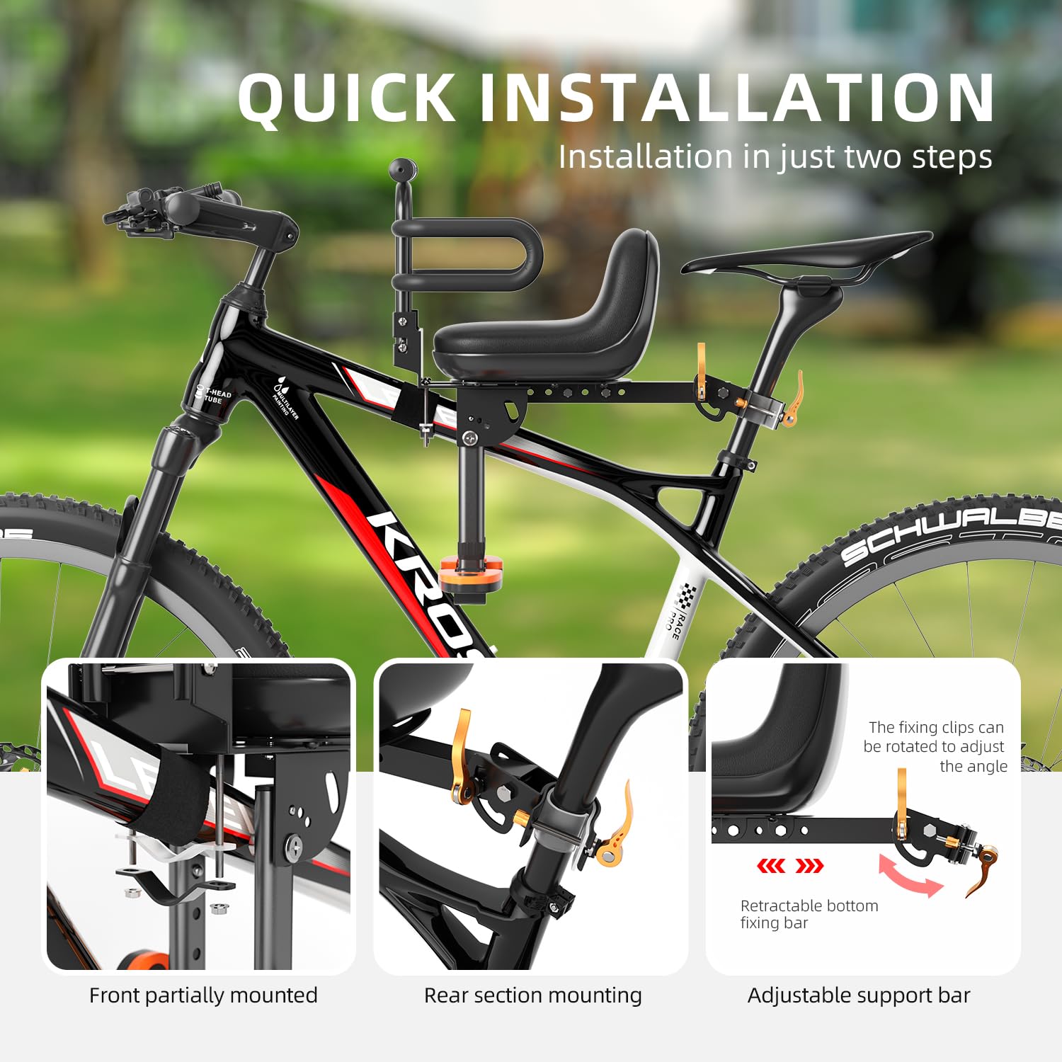 XIEEIX Child Bike Seat, Kids Bike Seat with Guardrail, High Seat Cushion Backrest Mountain Bike Child Bike Seat, Bicycle Child Safety Seat for Children from 1 to 3 Years Old