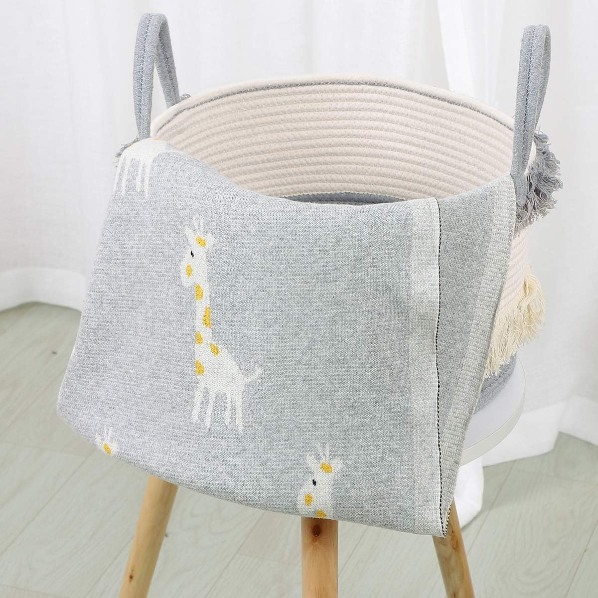 mimixiong Soft 100% Pure Organic Cotton Knitted Newborn Baby Blanket, Swaddle Blanket, Giraffe Grey (80 x 100cm) - Image 4