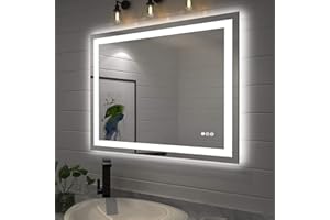 Amorho LED Bathroom Mirror 40"X32" with Front and Backlit, Stepless Dimmable Wall Mirrors with Anti-Fog, Shatter-Proof, Memory, 3 Colors, Double LED Vanity Mirror (Horizontal/Vertical)