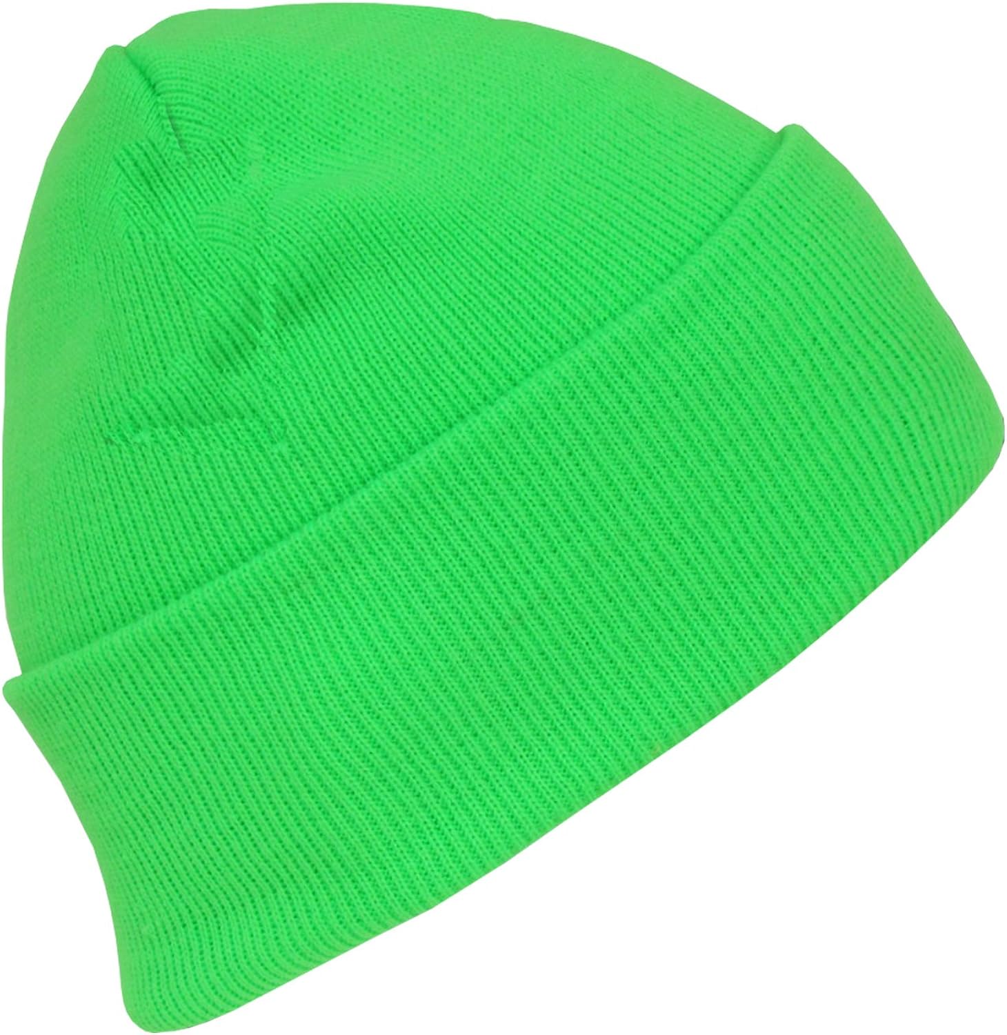 Hot Neon Long Cuffed Winter Beanie Neon Green Amazon.ca Clothing