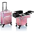 Stagiant Rolling Makeup Train Case Large Storage Cosmetic Trolley 4 Tray with Sliding Rail Removable Middle Layer with Key Swivel Wheels Salon Barber Case Traveling Cart Trunk