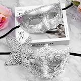 Aomig Couple Masquerade Masks 2 Pack Lace Venetian Eye Masks Black Yellow Silver view 4